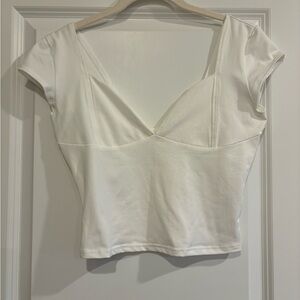 White V-Neck Short Sleeve Top